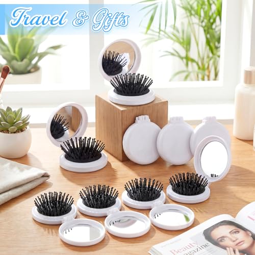 Mini Folding Hair Brush with Mirror - Portable Travel Comb for Men Women (White, 120 pcs)