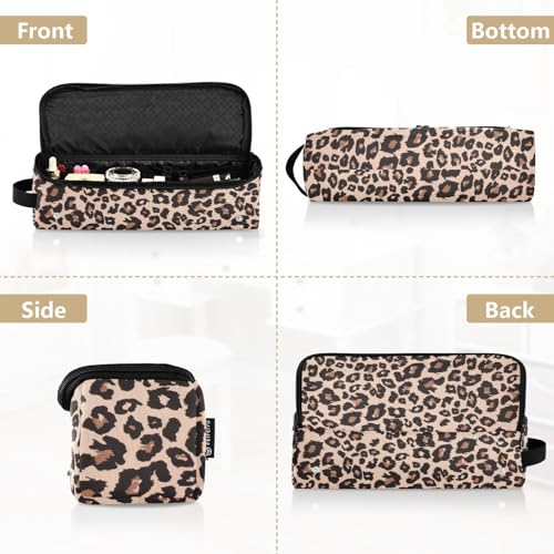 ElliTarr Leopard Print Brown Travel Hair Tools Case with Heat-Resistant Mat, 2-in-1 Curling Iron Organizer