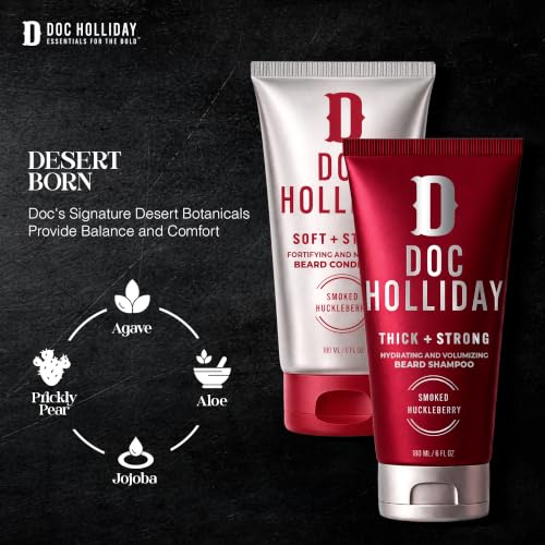 DOC HOLLIDAY Thick + Soft Beard Shampoo & Conditioner Set with Smoked Huckleberry Scent, 12 oz