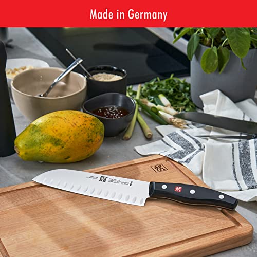 7-Inch Razor-Sharp German Hollow Edge Santoku Knife - Black & Stainless Steel