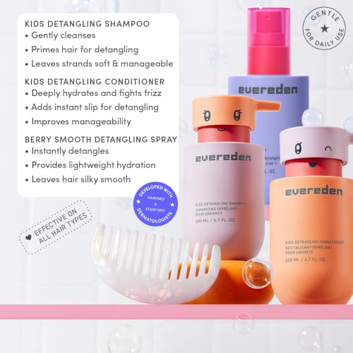 Evereden Kids Full Size Hair Care Trio + Detangling Brush for Ages 3+