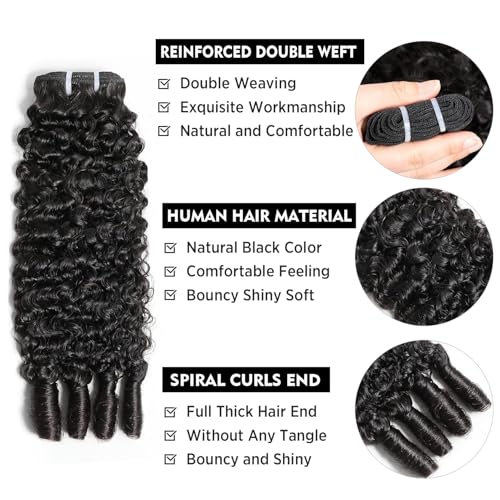 Tmbitto Burmese Curly Human Hair Bundles 16 Inch Natural Black 3C4A Spiral Weave