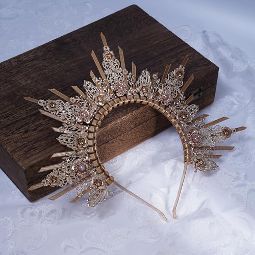 Handmade Spiked Halo Crown - Sun Goddess Headband with Zip Tie - Yellow