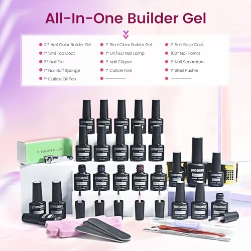 JODSONE Builder Gel Nail Kit with UV Light - Set-07, 21 Colors & Extension Stickers