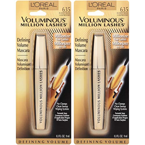 L'Oreal Paris Voluminous Million Lashes Mascara 2 Pack Blackest Black 0.3 Fl Oz