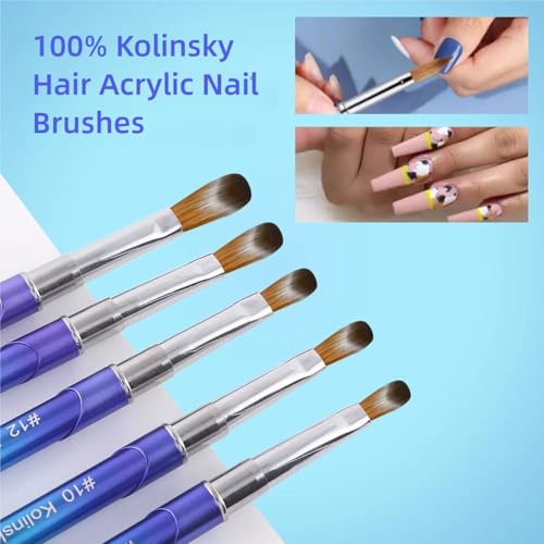 Professional Nail Art Brush - Oval Crimped Tip for Acrylic Nails - Gradient Blue Metal Handle - Sable Hair - Variation 14