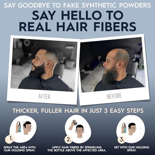 Hair Illusion Black Hair Fibers for Thinning Hair - 18g Natural Real Hair, Non-Synthetic, Cover Bald Spots - Pack of 1