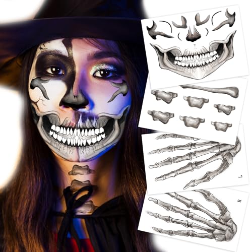 Classic Skull Temporary Face Tattoo Halloween Costume for Men and Women