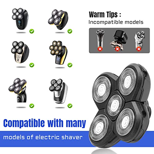 Shaver Blade Heads, 5 Heads Beard Cutter Replacement Blade Electric Razor Shaver Head Easy Install for Head and Face (Black)