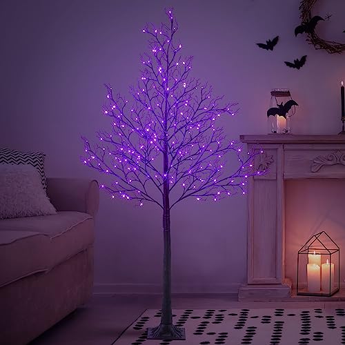 6FT Purple Halloween Willow Tree with 200 LED Lights Indoor Outdoor Decor