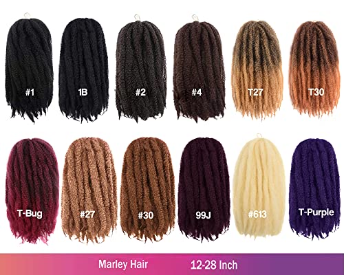 Marley Hair Crochet Braids 26 Inch - Natural Black, 6 Packs, Afro Kinky Curly Synthetic Extensions, Includes Crochet Needle - Variation of 26 Inch (Pack of 6) / 1B
