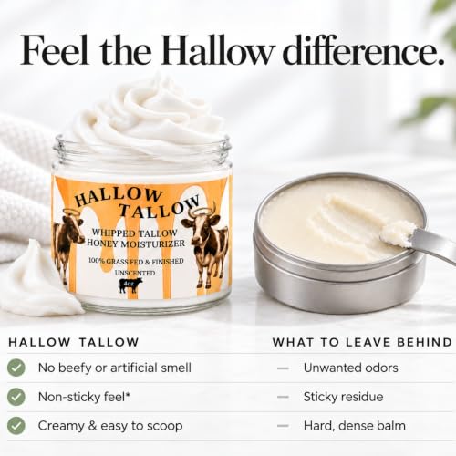 Unscented Whipped Beef Tallow Moisturizer with Manuka Honey & Jojoba – Natural Face & Body Lotion, 4oz