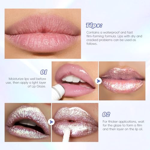 Clear Glitter Lip Gloss Liquid Lipstick, Diamond Shimmer Metallic Sparkly Iridescent Chameleon Lip Gloss Gift for Women, Long Lasting Waterproof Highly Pigment Holographic Shiny Lip Makeup02