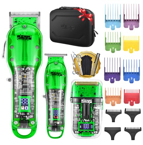 Green DSP 3-in-1 Cordless Hair Clipper Trimmer Shaver Kit for Men with Travel Case