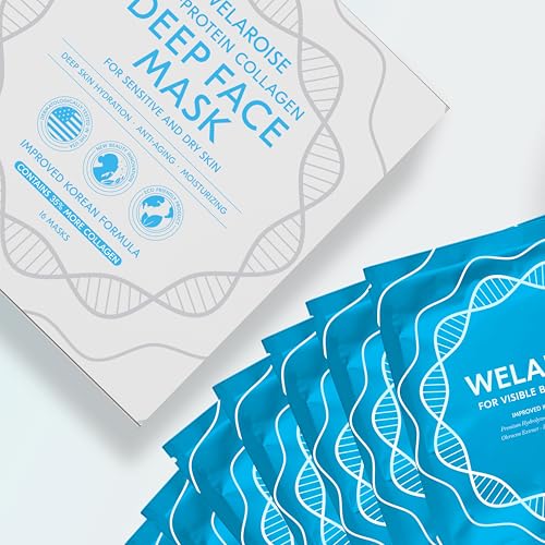 Welaroise Bio Protein Collagen Hydrogel Deep Face Mask +35% More Collagen, Intense Hydration & Moisturization, Firming, Anti-Aging, Skin Renewal, Korean Skincare (Pack of 16)