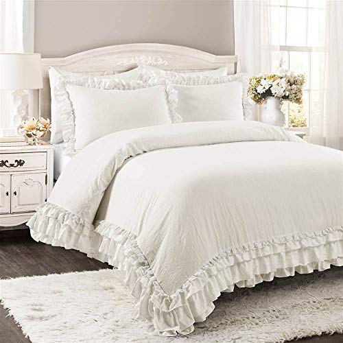 Lush Decor Ella Ruffle Lace Twin Comforter Set - White Ivory 2pc (Twin XL)