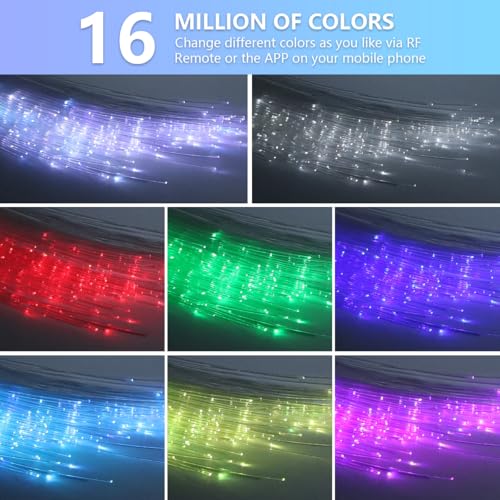 WEBUPAR 16W Car RGBW Fiber Optic Star Headliner Kit 550 pcs 13.1ft Twinkle & Music