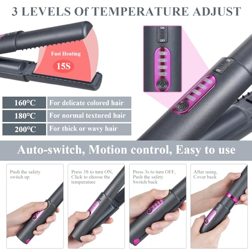 Cordless Hair Straightener and Curler 2 in 1, Portable Mini Ceramic