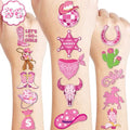 96 PCS Disco Western Cowgirl Pre-Cut Temporary Tattoos for Kids | Super Cute Themed Birthday Party Favors, Supplies, Decorations, Pink Fake Tattoo Stickers (multiple)