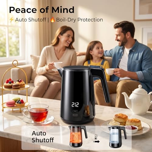 YPJKR Electric Kettle 1.0L, 1200W, 7 Temp Settings, Black – Keep Warm 4H