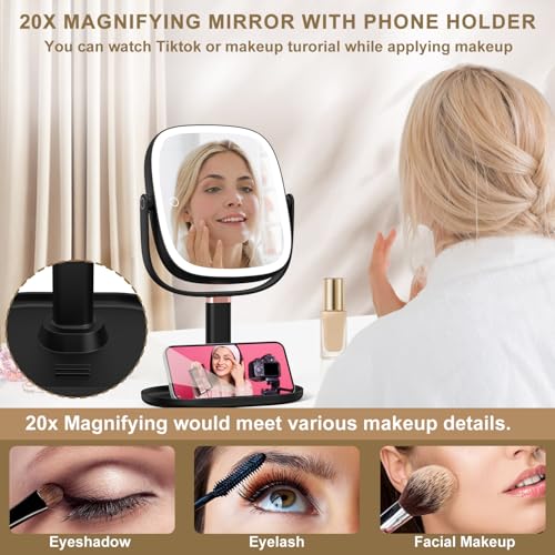Mocado Lighted Makeup Mirror with 1X/20X Magnification - Black