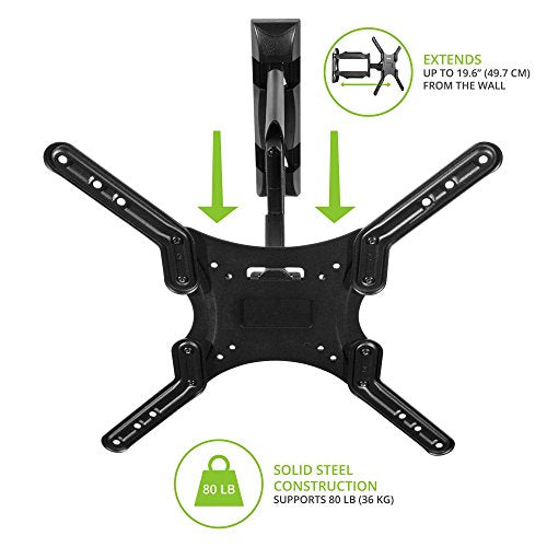Full Motion TV Wall Mount for 26-55 Inch Screens - 19 Inch Extension, Articulating Arm, Swivel & Tilt - Black