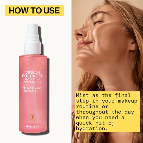 Pacifica Beauty Vegan Collagen Hydrating Setting Mist ? Hydrating Illuminating Face Primer for Dewy Skin, w/Vegan Collagen & Squalane for Radiant Glow, Soft-Focus Pore Blurring Makeup Base
