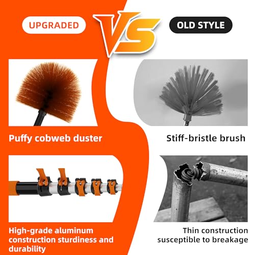 30 FT Reach Cobweb Duster with 5-24FT Telescoping Pole, Reusable & Washable Home Cleaning Tool