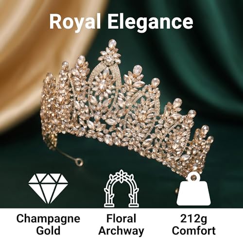 Champagne Pageant Crown for Women - Royal Queen Headpiece for Prom & Wedding - 4 Inch Tall