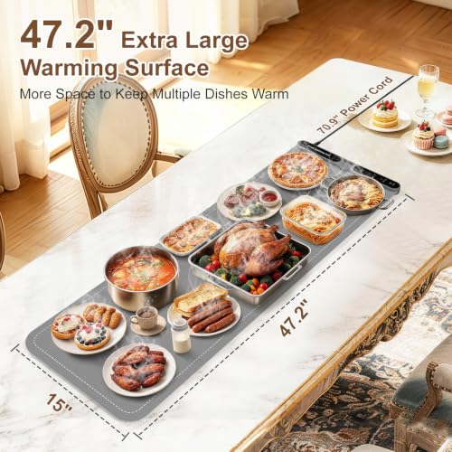 Gray Extra Large Food Warming Mat 47.2x15 inches 700W Electric Buffet Warmer
