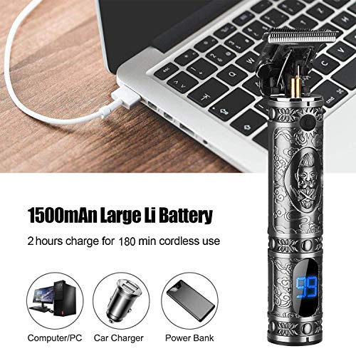 Suttik Gray Cordless Hair Trimmer for Men, Professional Barber Clippers with LCD