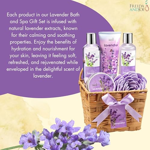 Lavender Bath and Body Gift Set for Women in Wicker Basket - Relaxing Spa Collection