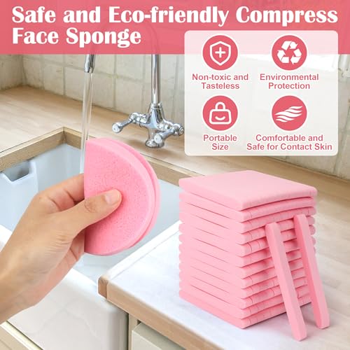 X-Large 100 Pcs Facial Sponge Compressed, Luxiv 4.5x3.4 Large Face Cleansing Sponges for Estheticians Compressed Makeup Remover Sponge Oval Wash Face Sponges for Women Exfoliating (Pink)