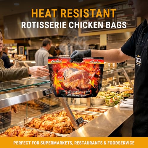 250-Pack Hot Food Takeout Bags with Anti-Fog Window & Handle – Roasted Chicken Carrier – Microwave & Heat Safe