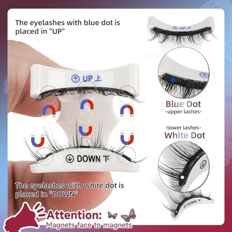 Mayhug Magnetic Eyelashes 3 Pairs, Reusable Magnetic Lashes with Applicator No Glue Needed Lash Clusters Kit Natural Look, Easy to Wear and Remove (3 Pairs-Kit 2)