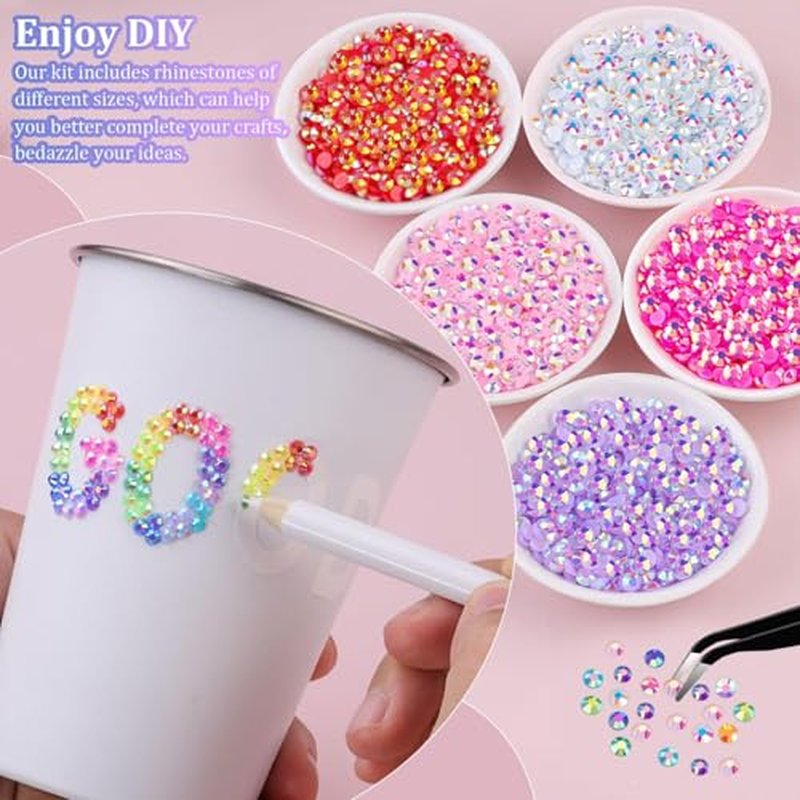 35000Pcs 40 Colors Jelly Rhinestones for Bedazzling, 3mm Multicolor Resin Flatback Gems for Diamond Art, Bedazzler Kit with 3Pcs 10ml B7000 Jewelry Glue for Crafting Book Shoes Nail Art