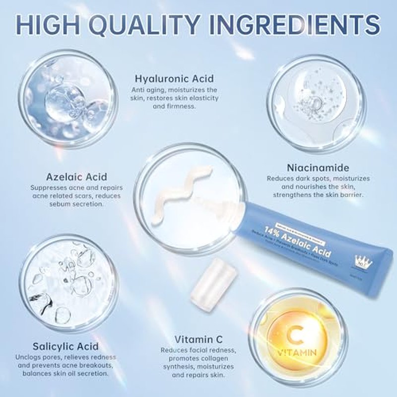 Azelaic Acid 14% Acne Cream for Redness Relief, Dark Spots, Facial Serum with Niacinamide & Vitamin C Prevent Acne Breakouts, Azelaic Acid Serum for Balance Excess Sebum & Soothe Irritation, 1 Oz.