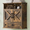 Viroformo Rustic Brown Wall Mounted Bathroom Cabinet with Open Shelf & Removable Drawer