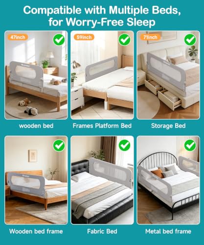White 71-Inch Foldable Toddler Bed Rail with Double Crossbar Safety Guard – Hiravion