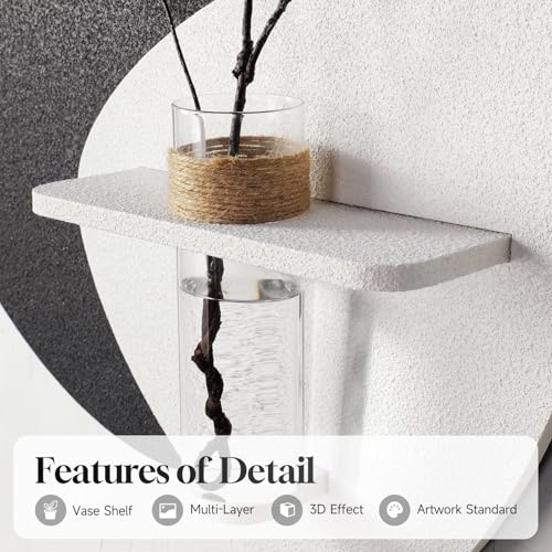 24x24 Black and White 3D Textured Wall Art with Shelf and Vase - E Variation
