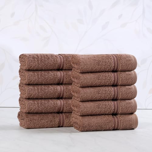 Superior 100% Long Staple Combed Cotton Face Towels, 10 Piece, Mocha