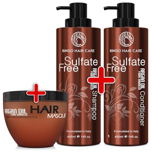 Moroccan Argan Oil Shampoo Conditioner Hair Mask Set - Natural & Sulfate-Free