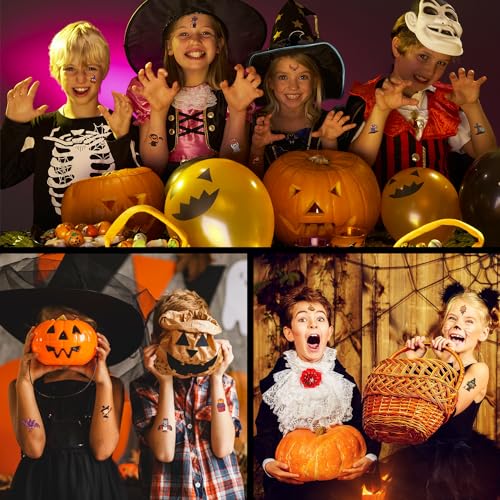 Halloween temporary tattoos for kids, 190 pcs Glow in the Night temporary tattoos, Trick or treat gift Ghost Monster Pumpkin Tattoos