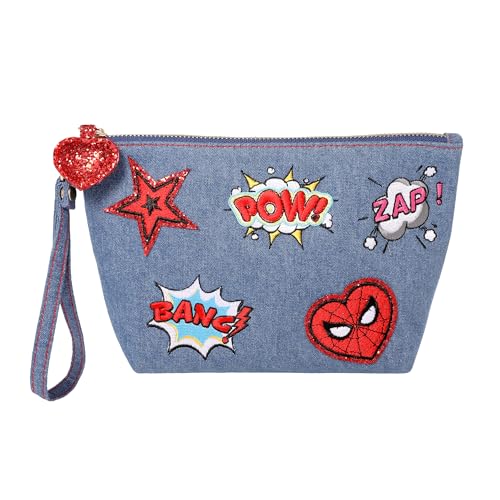 Marvel Spider-Man Denim Makeup Bag with Patches - Official Licensed Gift for Women
