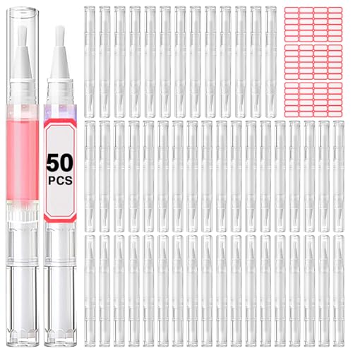 50Pcs Empty Nail Oil Pens with Labels - Portable Cuticle Oil Applicators for Nail Growth