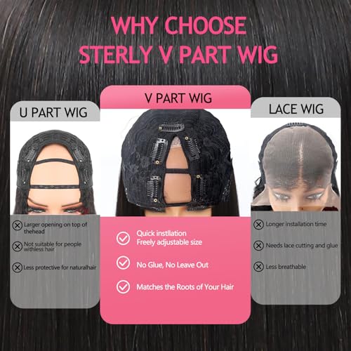 12 Inch V Part Human Hair Bob Wig for Black Women - Glueless, Beginner Friendly