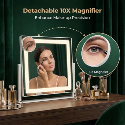 White 12x16 Inch Lighted Vanity Mirror with 360° Rotation - Makeup & Grooming