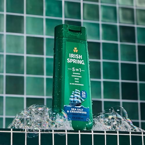 Irish Spring 5 in 1 Body Wash for Men, Sea Salt & Cedarwood, 20 fl oz (4 Pack)