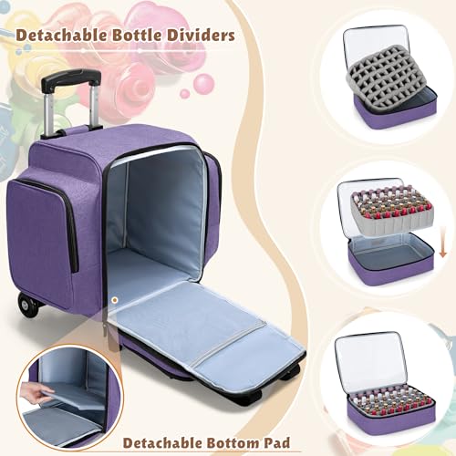 Purple Rolling Nail Polish Organizer Holds 144 Bottles with Carrying Handles