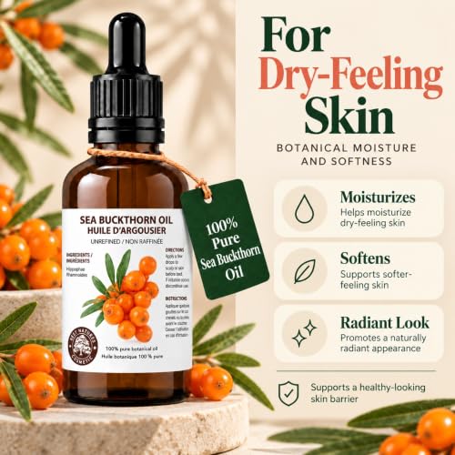 2 Fl Oz Sea Buckthorn Berry Oil - Pure Cold-Pressed Unrefined Skin & Hair Care
